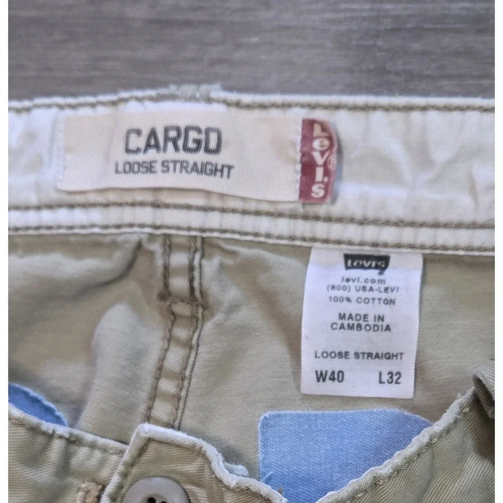 Vintage Levis Cargo Pants Mens 40x32 Y2K Loose Baggy Khaki Skater Distressed